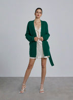 Pocket Patched Belted Cashmere Cardigan