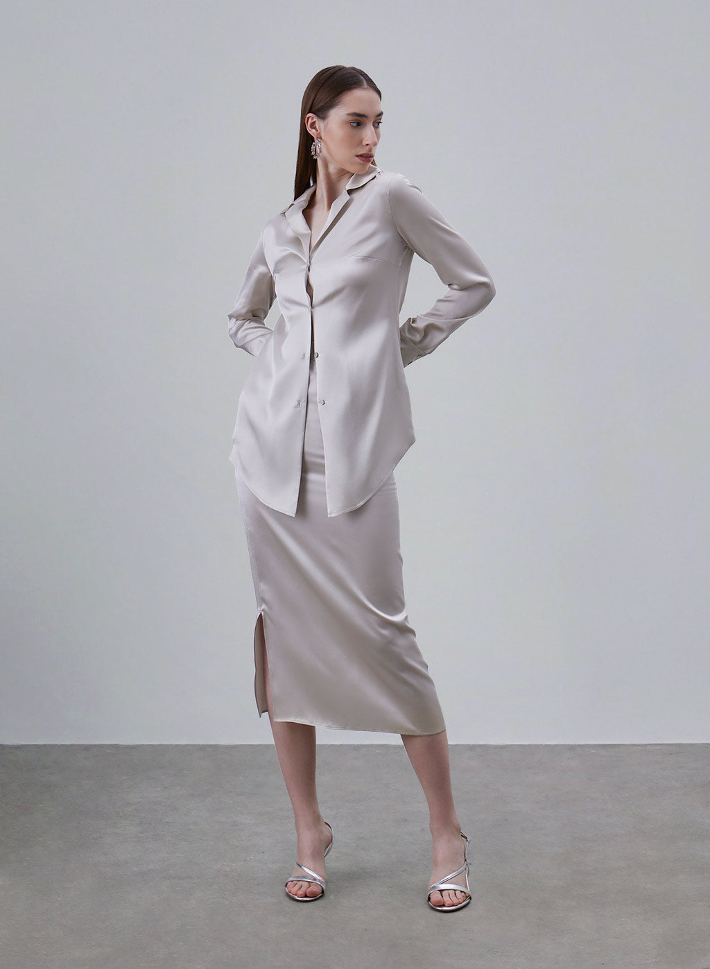 Fitted Silk Midi Skirt image 0