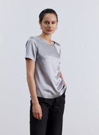 Minimalist Round Neck Silk Shirt - Silver Grey, S image