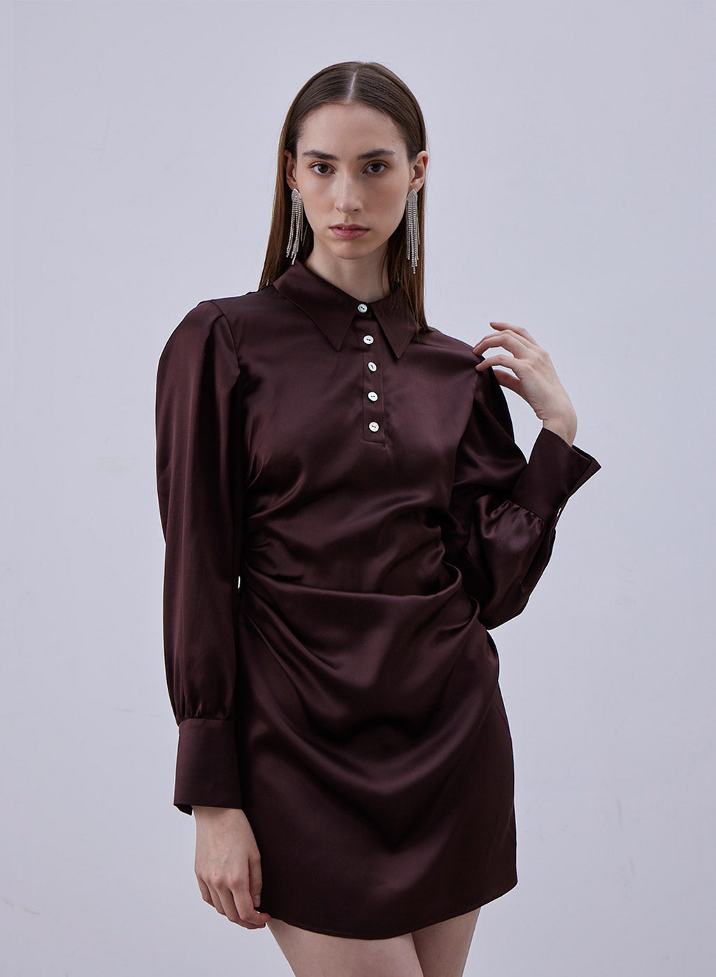 Back Cut-out Silk Shirt Dress image 0