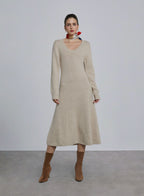 Scoop Neck Midi Wool Dress - Champagne, S image