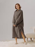 Cotton Shirt Midi Dress - Coffee, M image