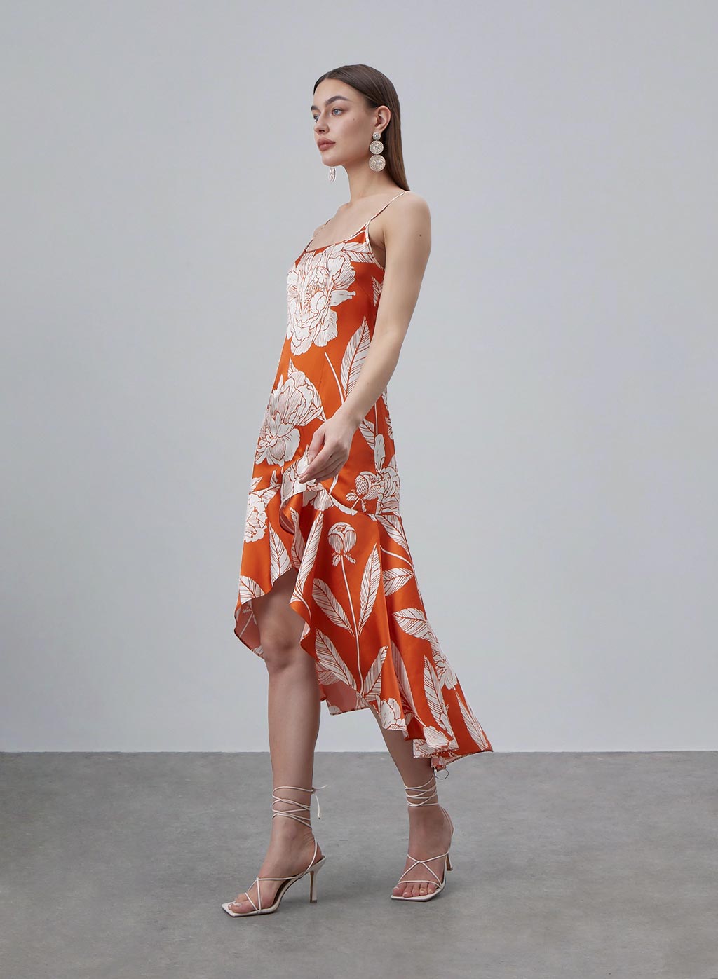 Printed Peplum Hem Silk Slip Dress image 3