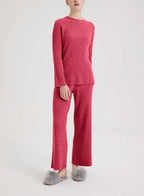 Camel Hair Leisure Rib-Knit Set - Bright Pink, M image