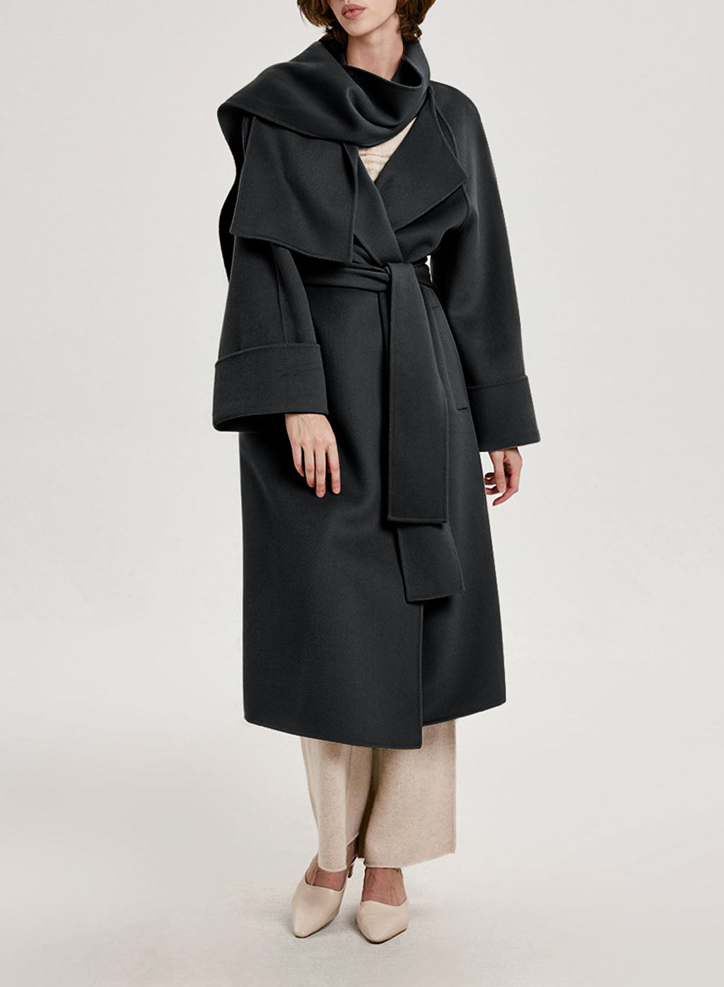Mia Long Scarf Wool Coat - Black, M image
