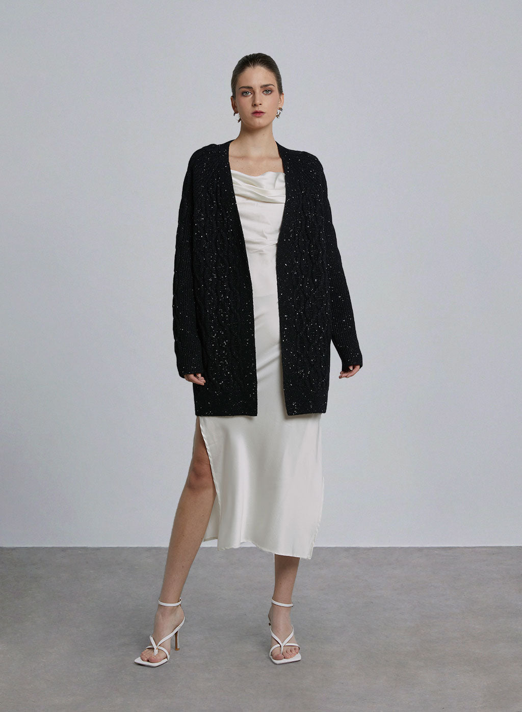 Shinny Belted Wool Cardigan
