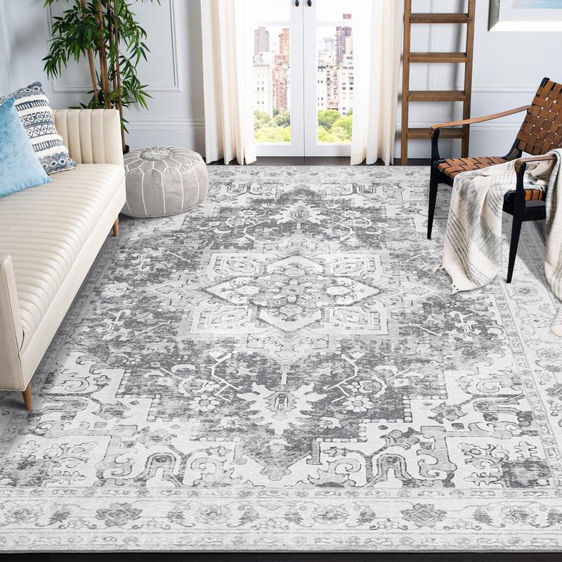 GENIMO Area Rugs 3x5, Machine Washable Rugs for Living Room, Non-Slip Vintage Retro Rug, Low Pile Lightweight Chenille Print Rug for Bedroom Dining Room Home Office