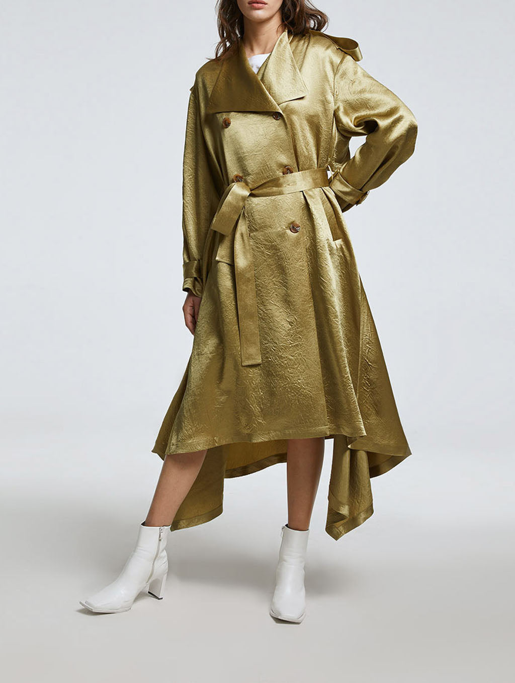 Double-breasted Pure Acetate Tent Coat - Green, L image