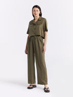 Linen Blend Shirt &amp; Pants Set - Brown, L image
