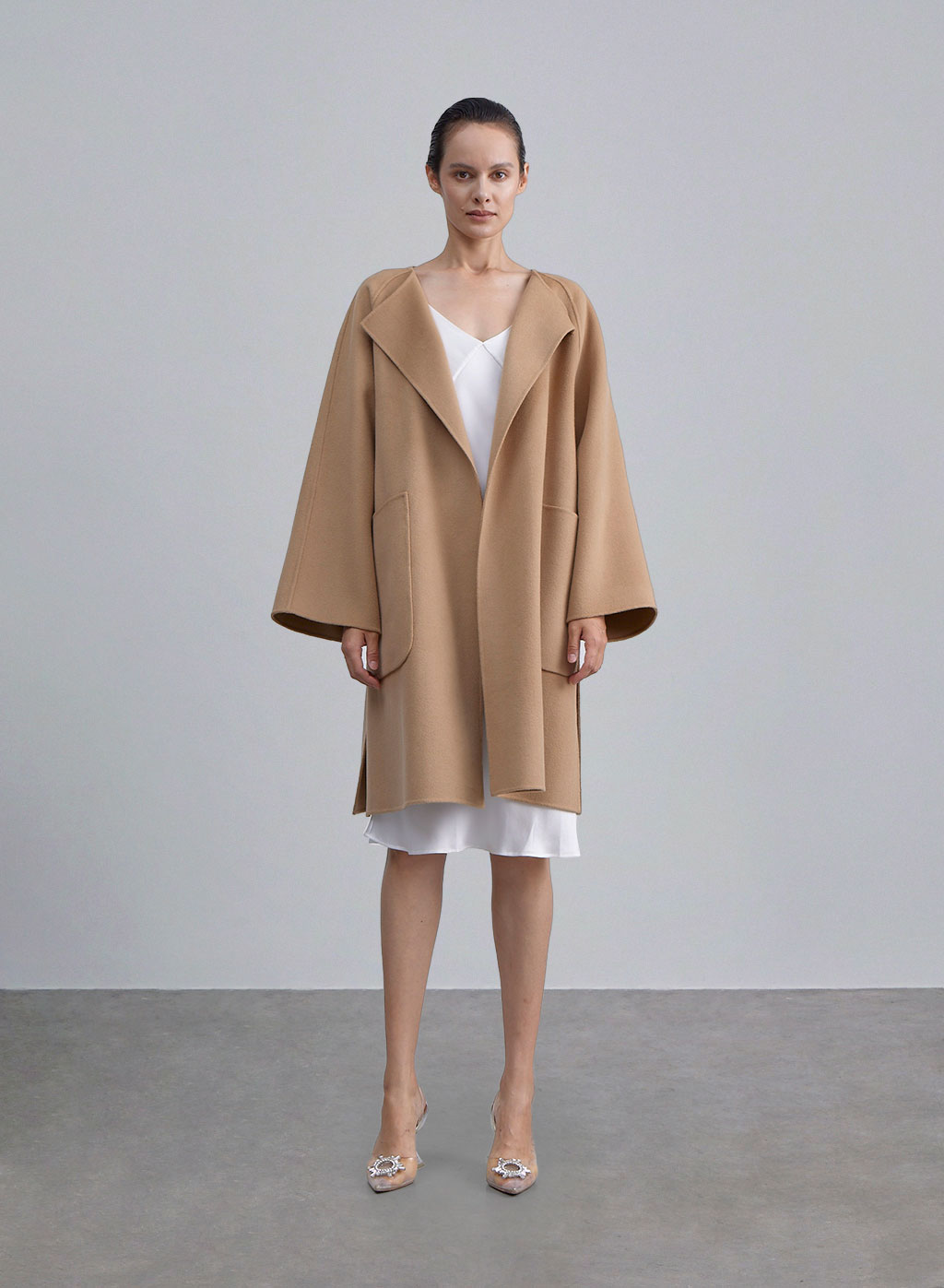 Flare Patch Pocket Wool Coat - Yellow Gold, S image