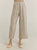 100% Linen Contrast Line Wide-Leg Pants - Butter Cream, L image