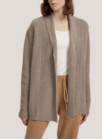 Wool-Cashmere Cardigan With Ribbed Shawl Collar - Tortilla, L image