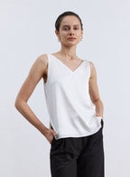 Minimalist V Neck Silk Top - White, S image