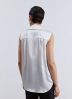 Sleeveless Scarf Collar Silk Blouse image 1