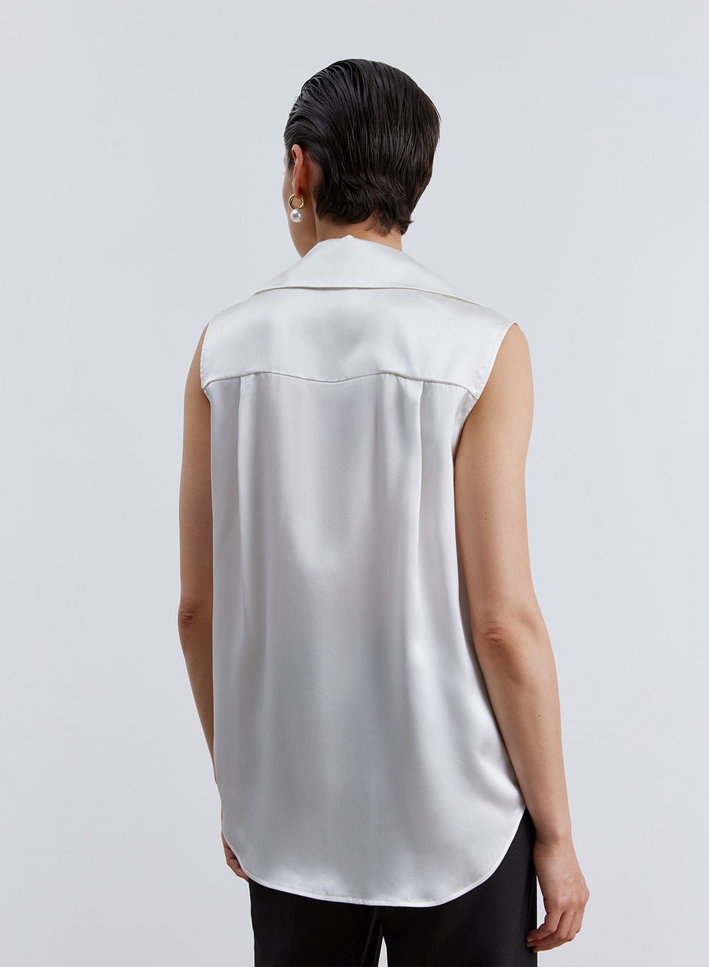 Sleeveless Scarf Collar Silk Blouse image 1