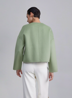 Drop Shoulder Leather Trim Cropped Coat image 1