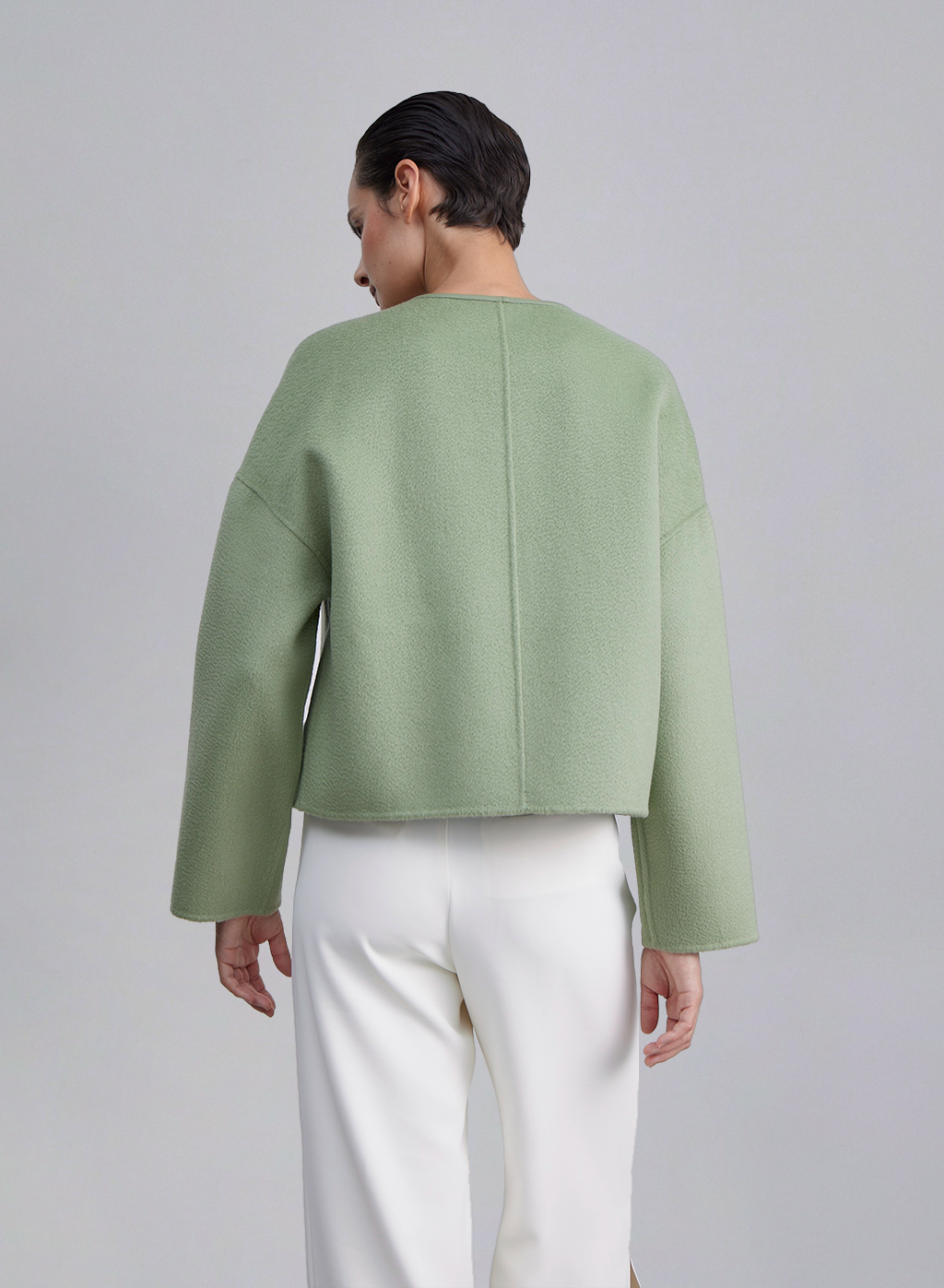 Drop Shoulder Leather Trim Cropped Coat image 1