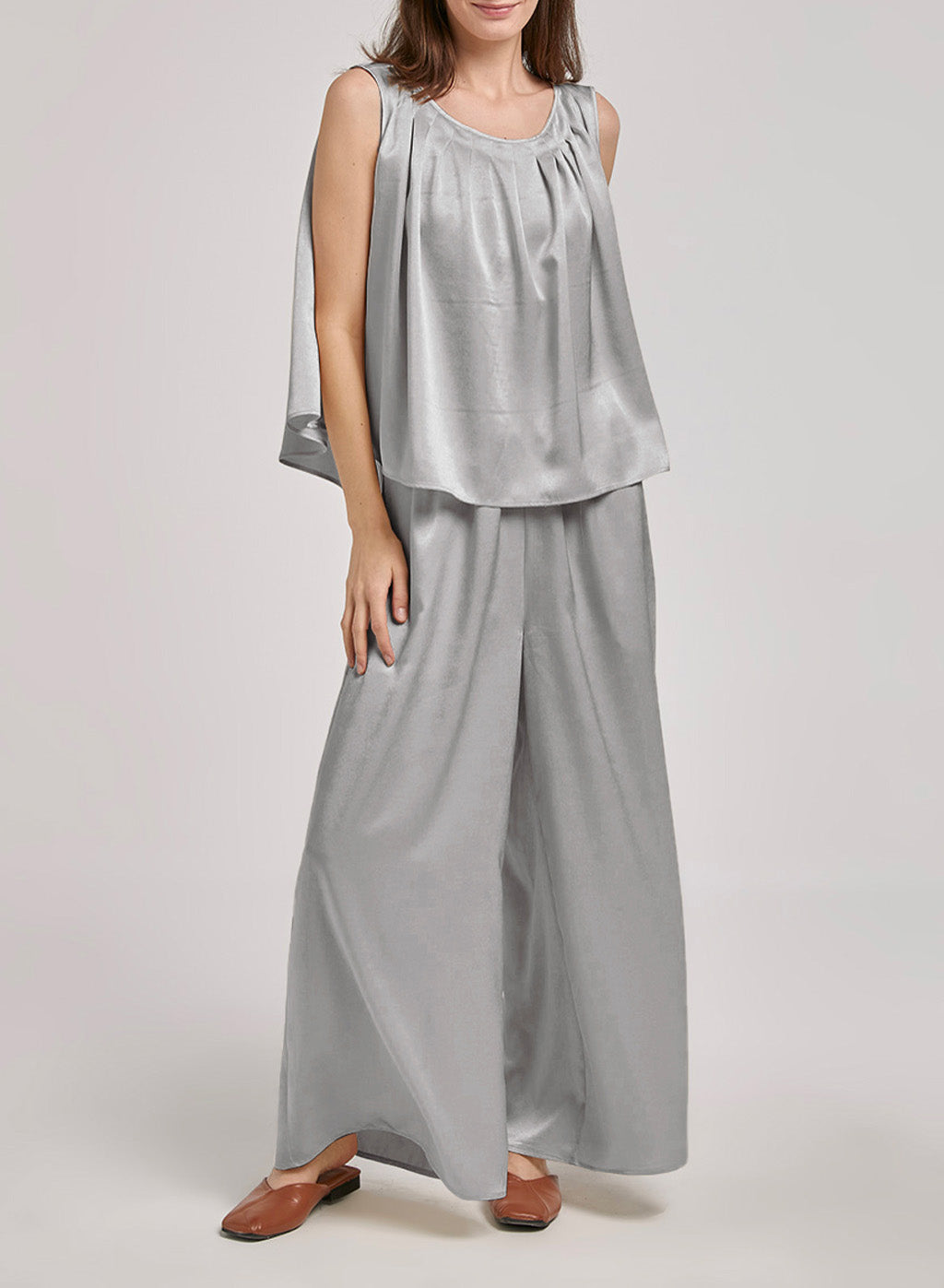 Shirred Poplin Top Set - Silver, S image