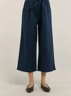 100% Linen Cropped Drawstring-Detail Wide Pants - Seabed Blue, XXL image