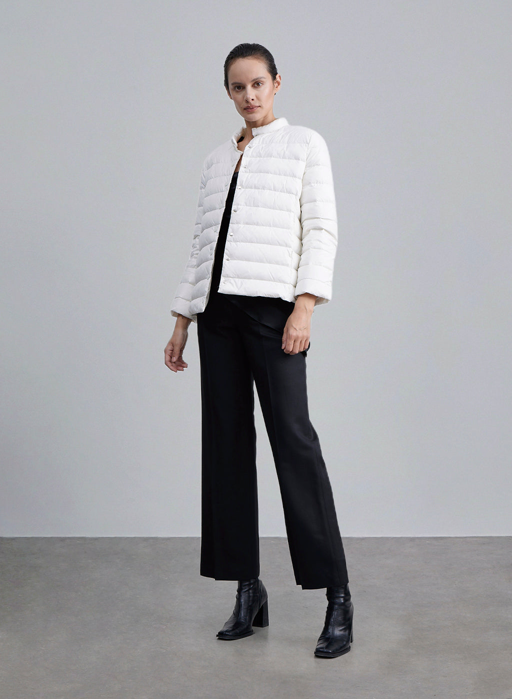 Ivory Woven Padded Puffer Jacket - White, S image