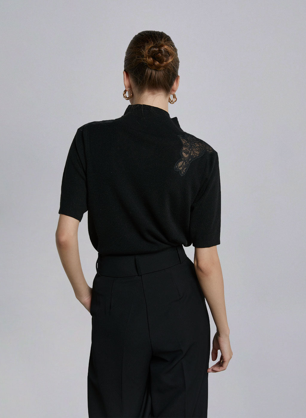 Lace Patchwork Mock Neck Top image 1