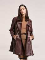 A-Line Buttoned Faux Leather Coat