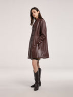 A-Line Buttoned Faux Leather Coat