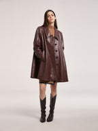 A-Line Buttoned Faux Leather Coat