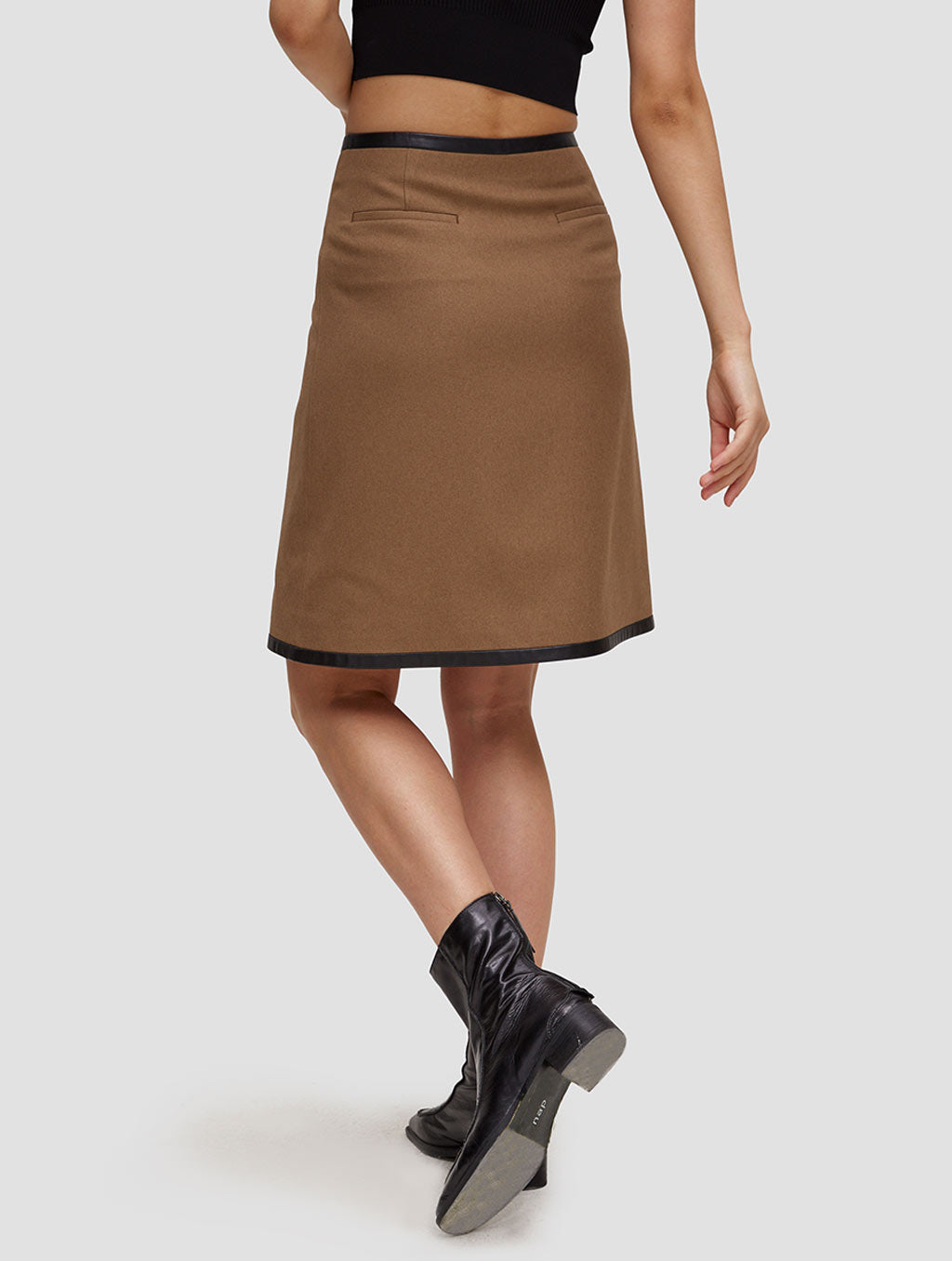 Button trim skirt - back- chestnut