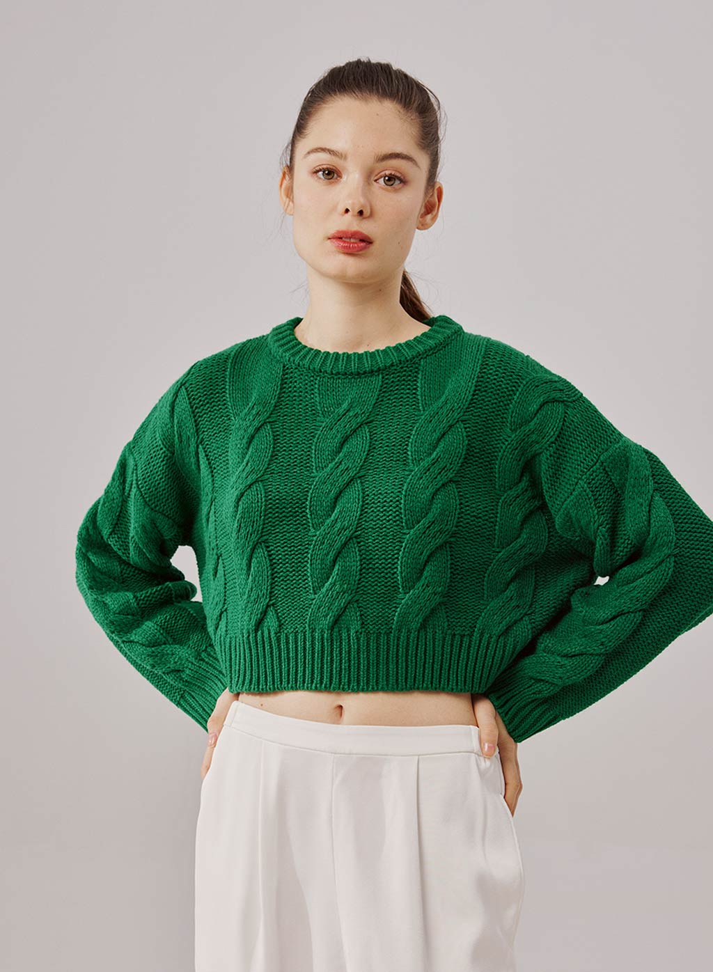 Cable-Knit Cropped Sweater