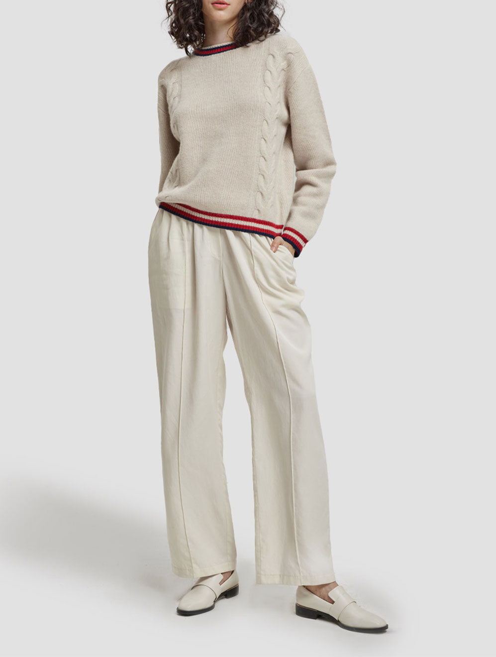 Cable Knitting Trimmed Sweater