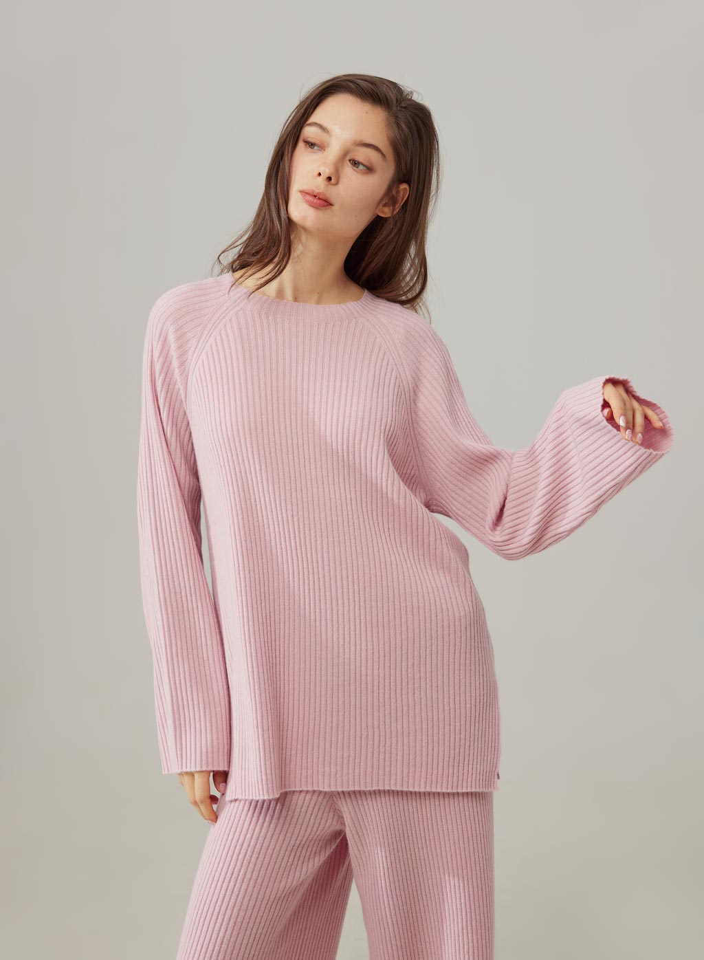 Cashmere Rib-Knit Crew Neck Pullover