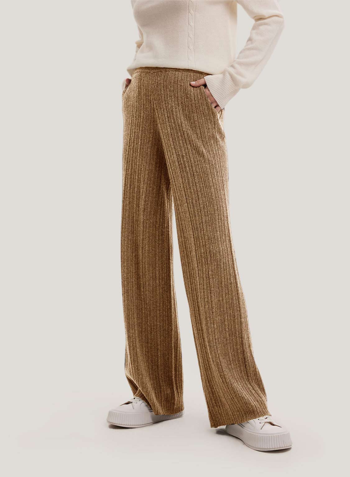 Cashmere-Wool Textured Pants