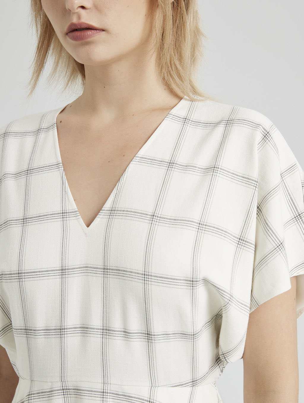 Checkered Short Sleeve Flared Dress