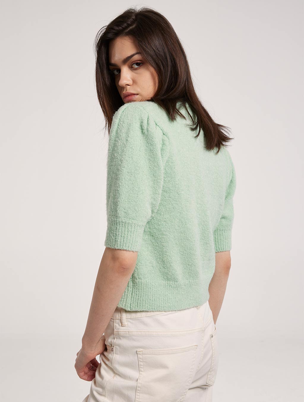 Cropped Cardigan with V Neckline