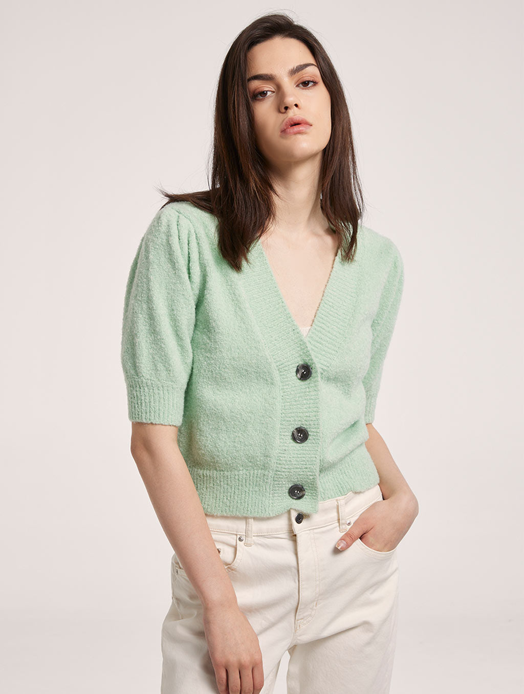 Cropped Cardigan with V Neckline