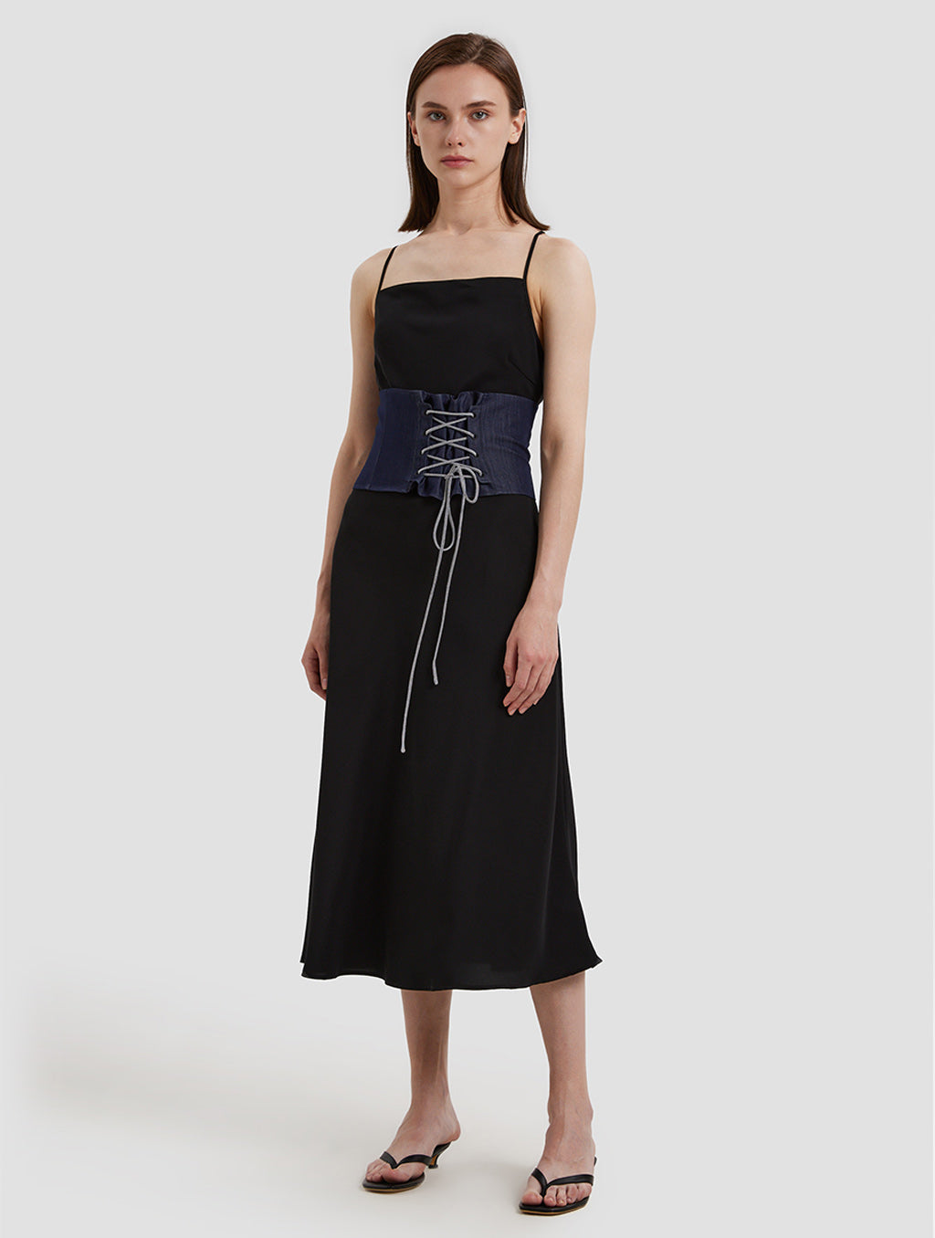 Denim Corset-whole body-navyblue