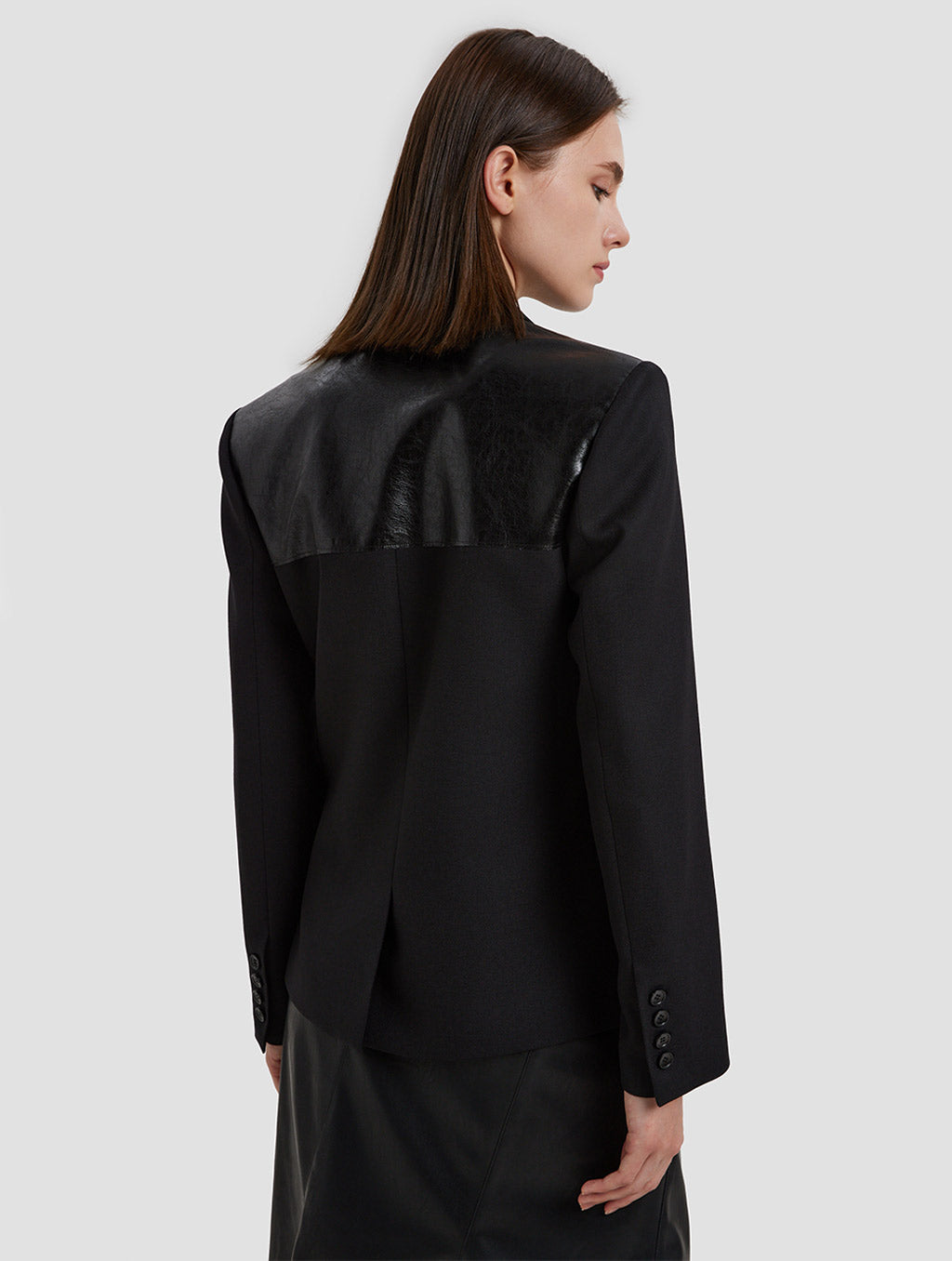 Double Breasted Hip Length Jacket - back- black