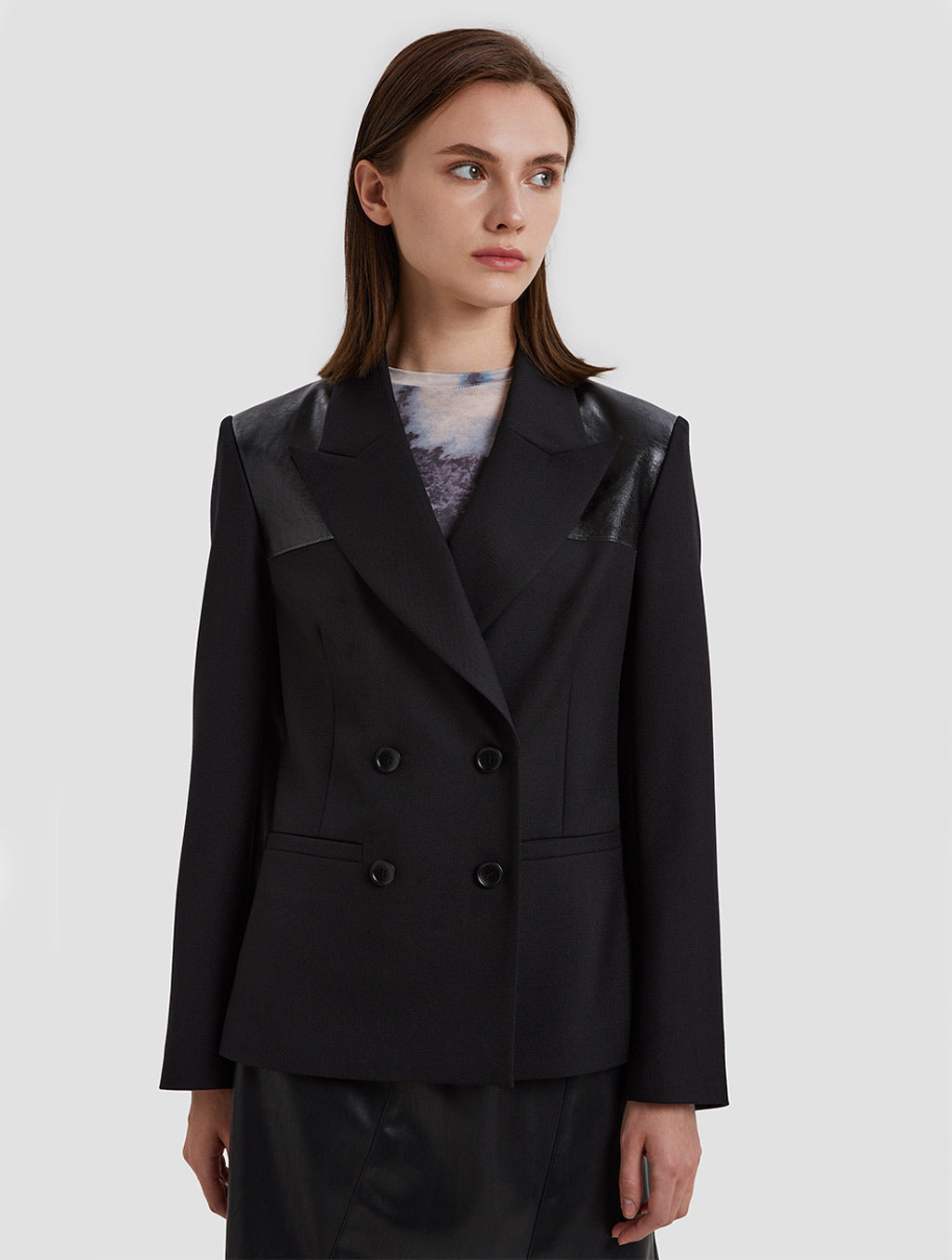 Double Breasted Hip Length Jacket- positive- black