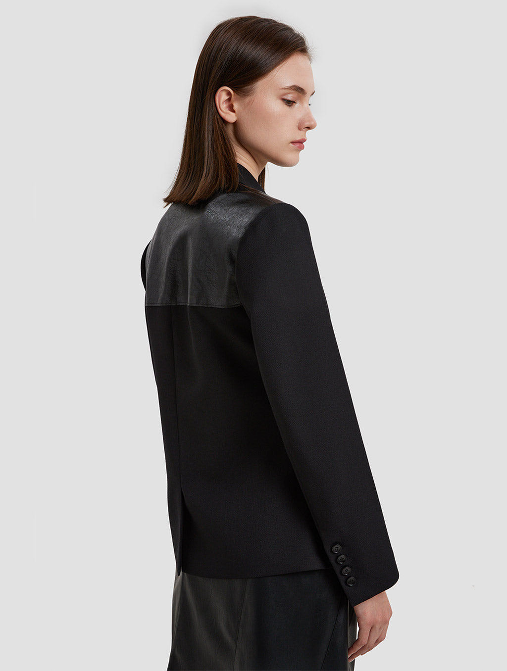 Double Breasted Hip Length Jacket - side- black