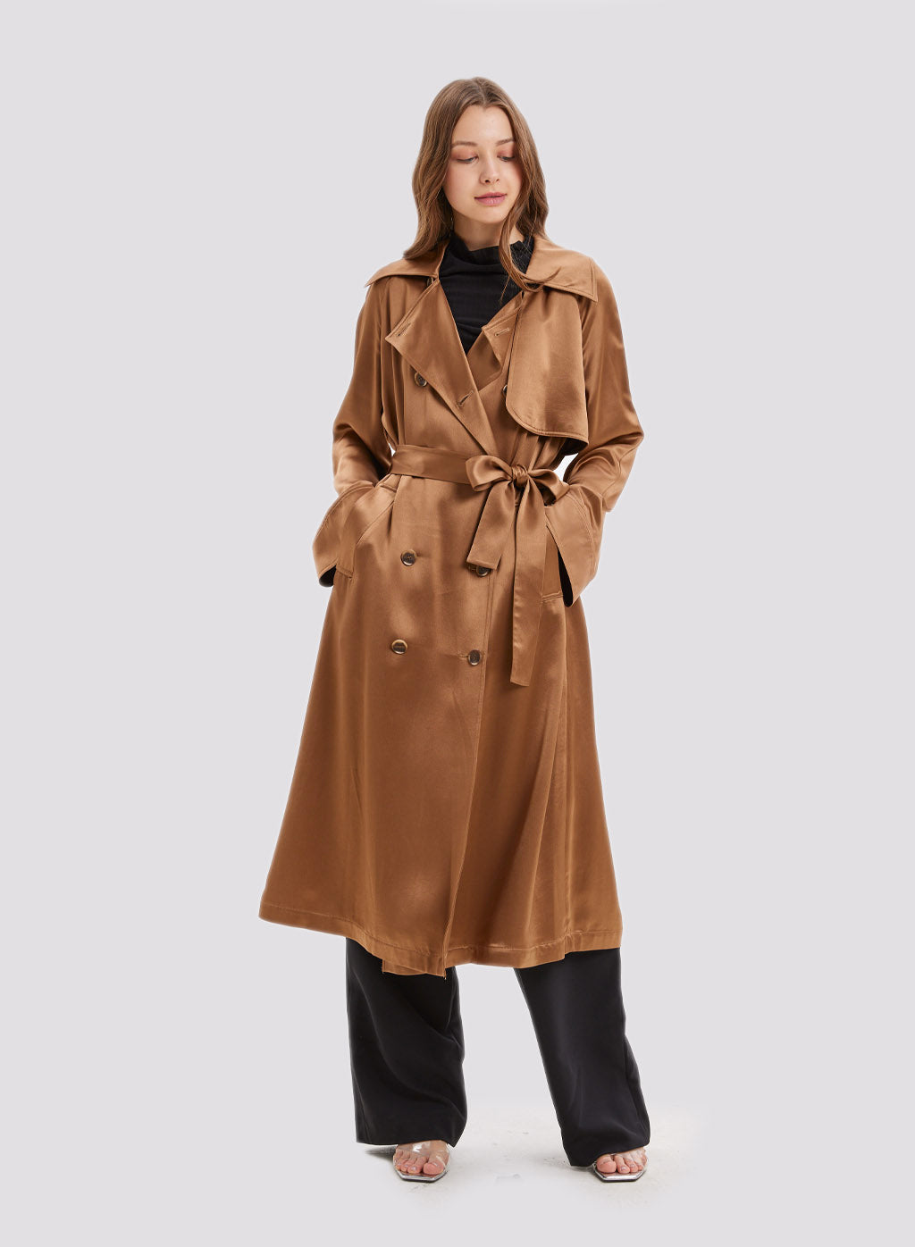 Double-breasted Long Trench Coat