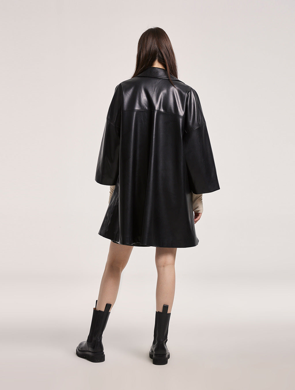 Double-Breasted Faux Leather Coat