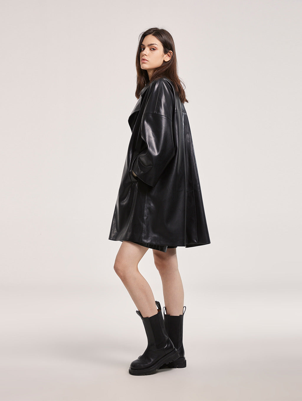 Double-Breasted Faux Leather Coat