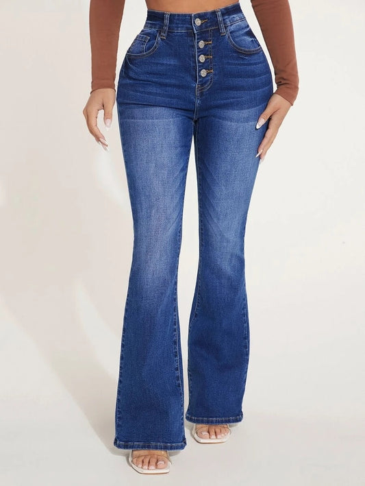 Women's buttoned tight flared jeans