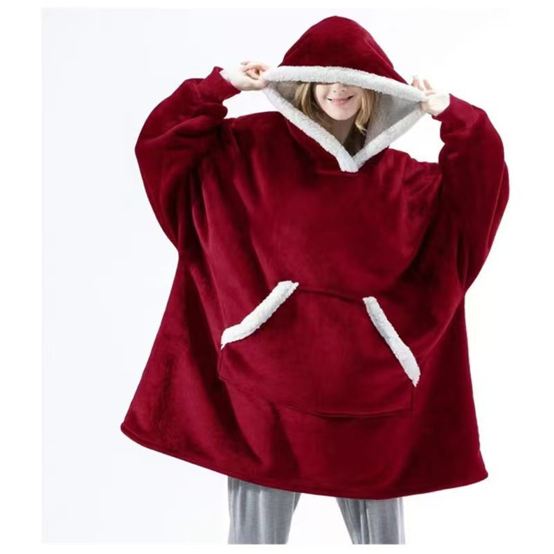 Lazy pajamas pullover TV blanket outdoor cold-proof clothing hooded fleece warm clothing home couple robe