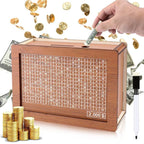 Wooden Money Saving Box with Counter ?¡ìC 1 Count Coin Bank with Pen, Piggy Bank for Adults & Kids, Money Jar Gift for Friends