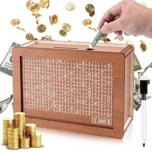Wooden Money Saving Box with Counter ¡§C 1 Count Coin Bank with Pen, Piggy Bank for Adults & Kids, Money Jar Gift for Friends