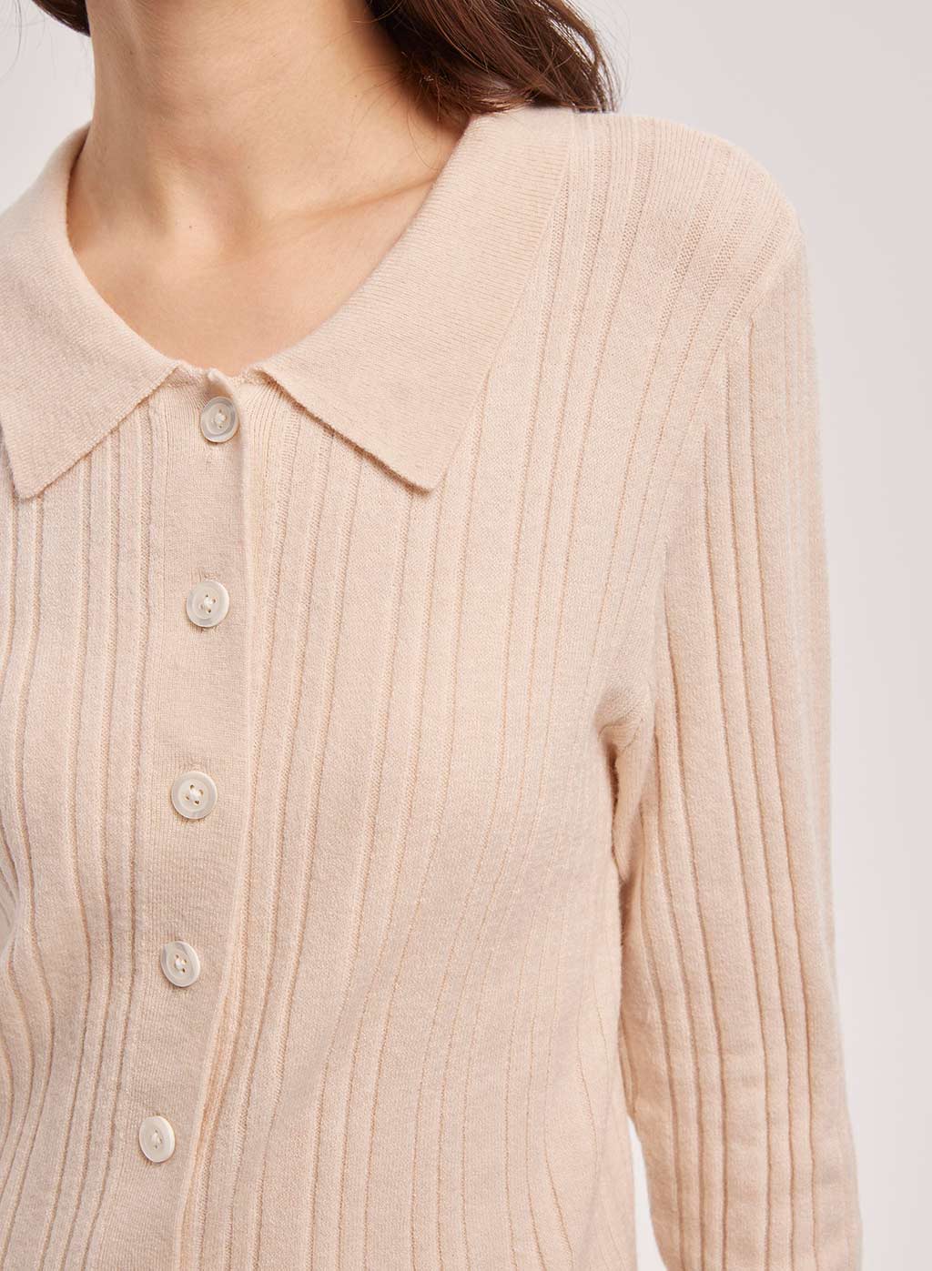 Flare-Sleeve Collared Cardigan