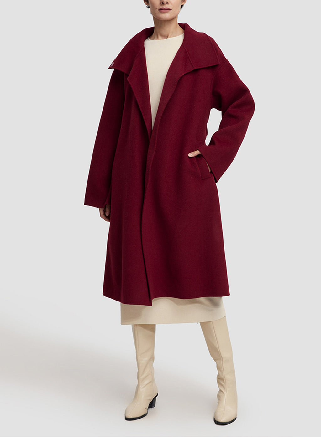 Funnel Neck Wool Coat
