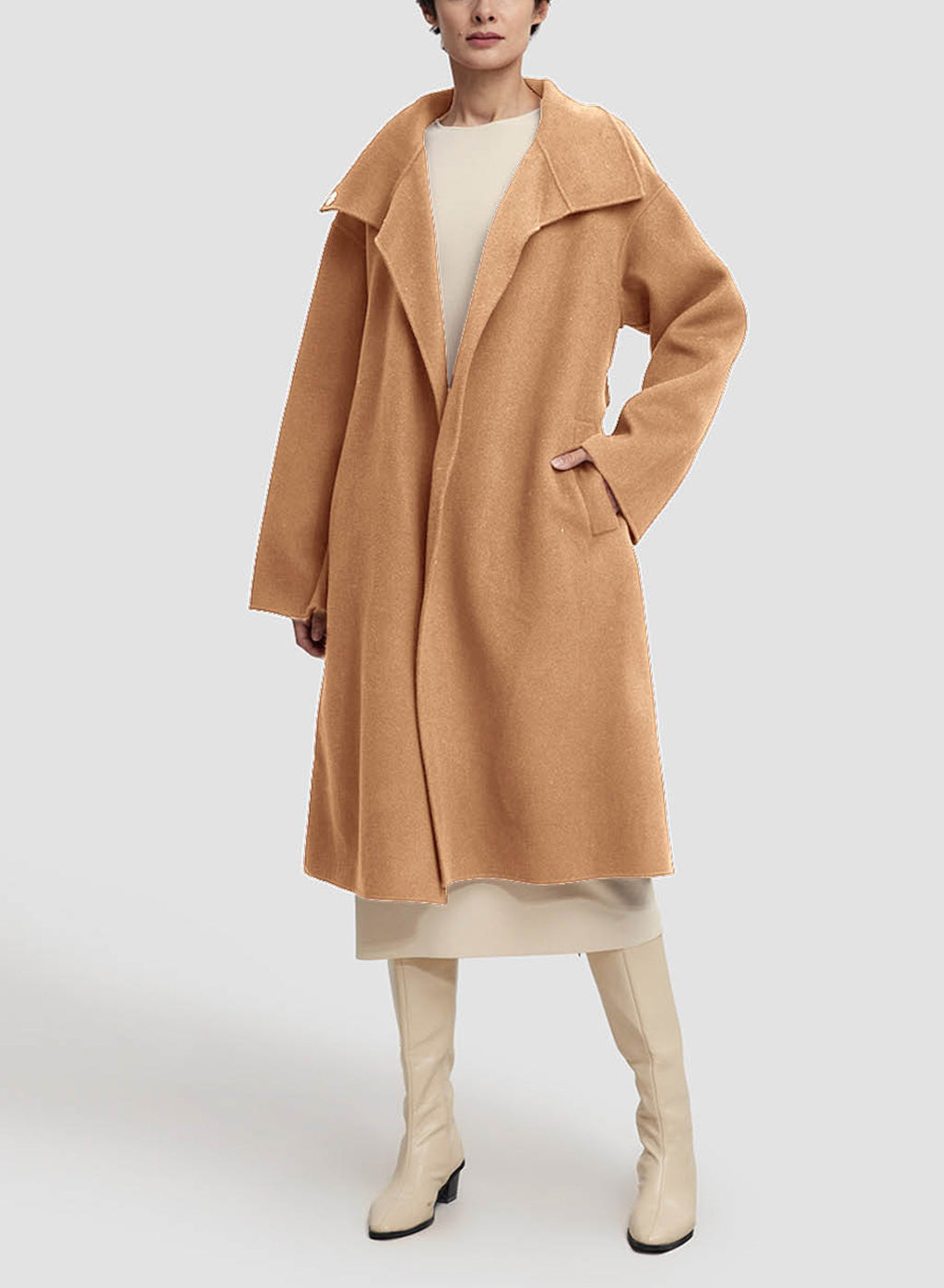 Funnel Neck Wool Coat